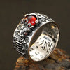 Tahi Silver Fengshui Pixiu Red Garnet Stone Mantra Wealth Ring